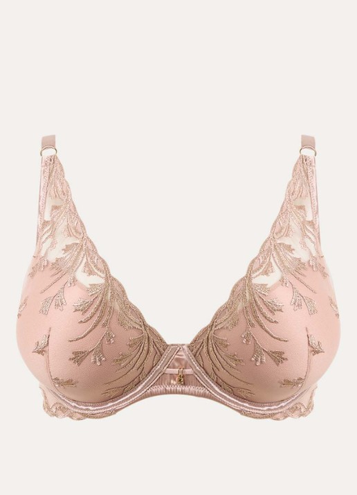Aubade Cosmic Romance voorgevormde plunge bh met overlay van mesh - voorkant 4 oudroze
