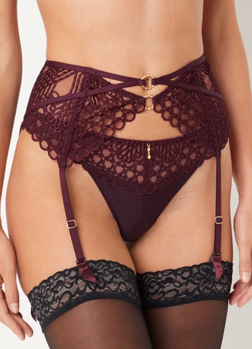 Aubade Eloge Du Desir jarretels van mesh - voorkant 3 aubergine