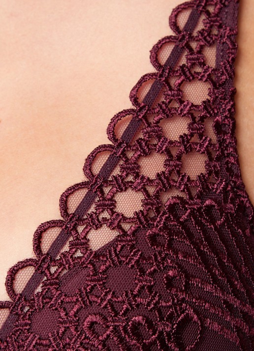 Aubade Eloge Du Desir voorgevormde body van mesh met borduring - detail 5 aubergine