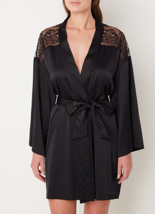 Aubade Midnight Whisper kimono in zijdeblend met kant