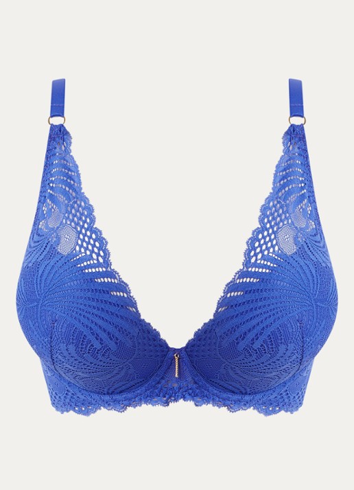Aubade Rythm Of Desire plunge bh met overlay van kant - voorkant 2 kobaltblauw