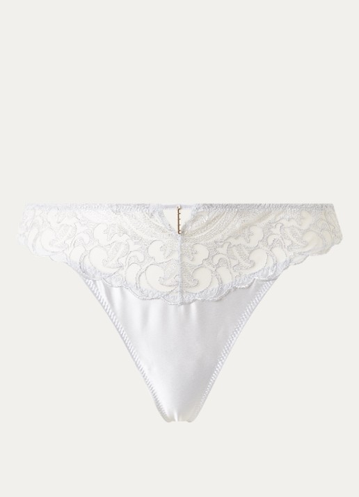 Aubade Satin Memories tanga van mesh met satijn - voorkant 4 zilver