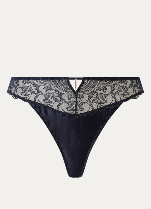 Aubade Satin Memories tanga van mesh met satijn - voorkant donkerblauw
