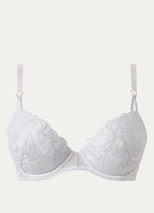 Aubade Satin Memories voorgevormde beugel bh met overlay van kant - voorkant 4 lichtgrijs