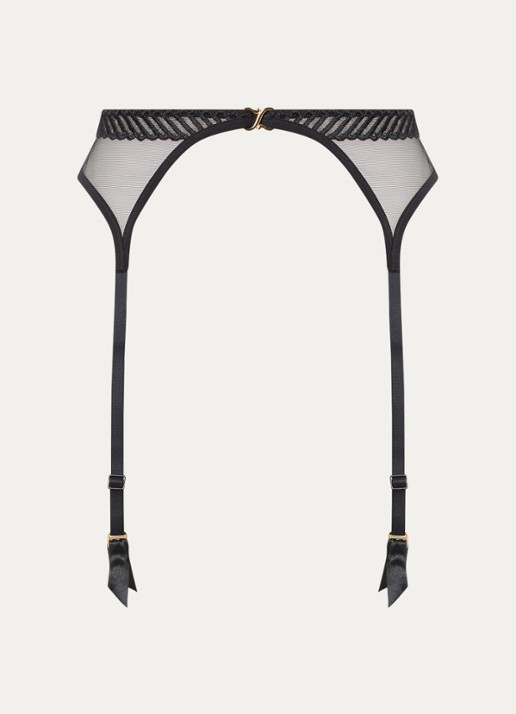 Aubade Sheer Emotion jarretels van mesh met borduring - voorkant 4 zwart