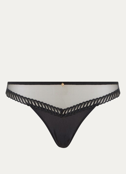 Aubade Sheer Emotion tanga met mesh en borduring - voorkant 4 zwart