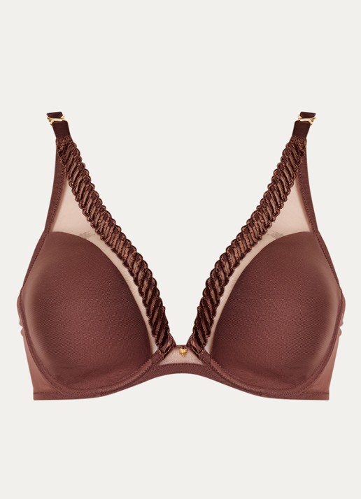 Aubade Sheer Emotion voorgevormde beugel bh met overlay van mesh - voorkant 2 chocoladebruin
