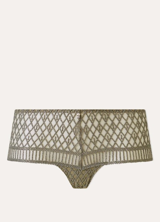 Aubade Stardust Dream shorty van mesh met lurex - voorkant mosgroen