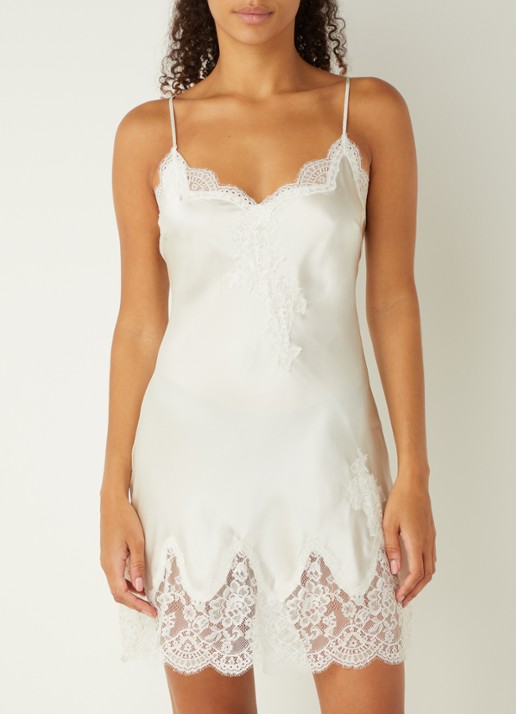 Aubade Toi Mon Amour slipdress van zijde met kant - voorkant 2 wit