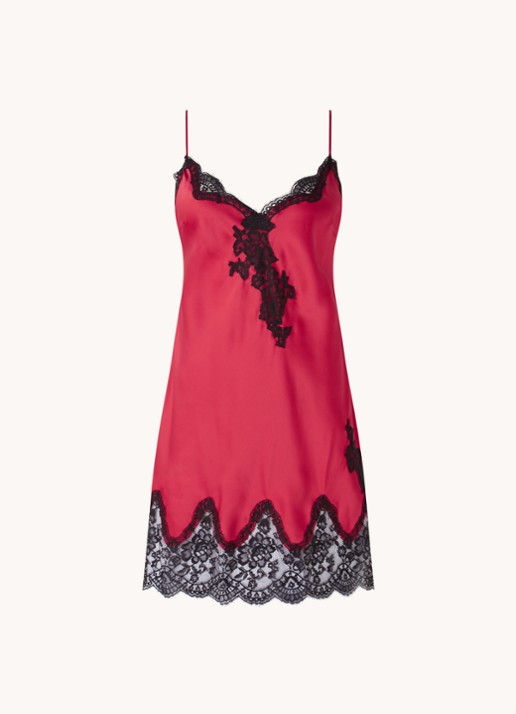 Aubade Toi Mon Amour slipdress van zijde met kant - voorkant 3 steenrood
