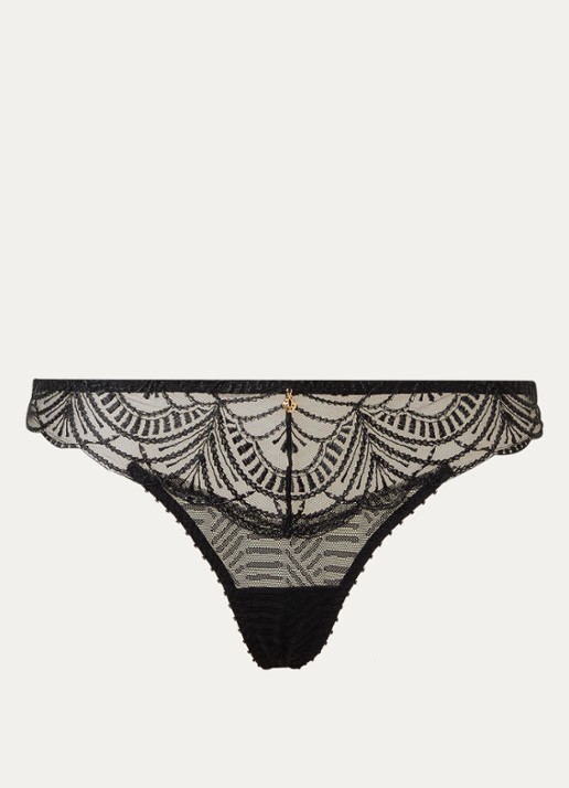 Aubade Vibes tanga van mesh met borduring - voorkant 2 zwart