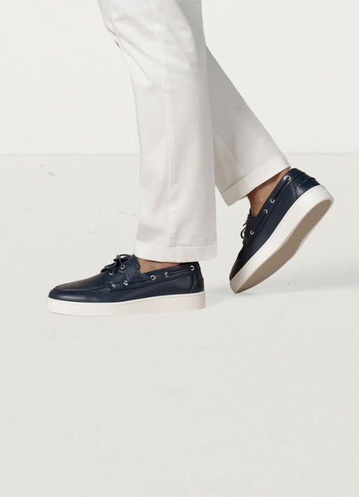 Aurélien Boat sneaker van kalfsleer - voorkant 6 navy-410 / blauw