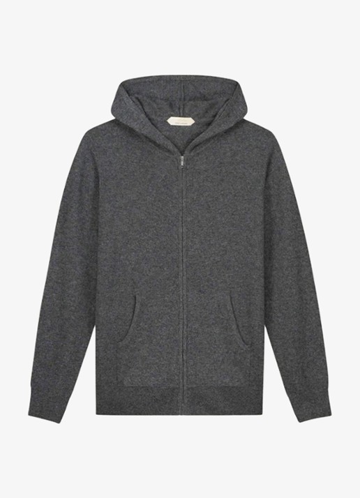 Aurélien Fijngebreid vest met capuchon - voorkant dark grey-21