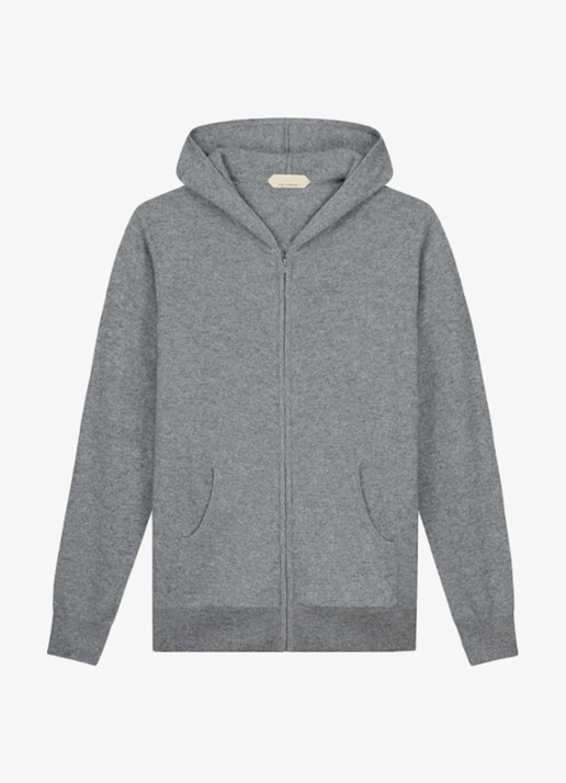 Aurélien Fijngebreid vest met capuchon - voorkant 3 light grey-50
