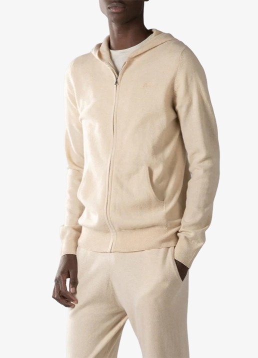 Aurélien Fijngebreid vest met capuchon - detail light beige-271