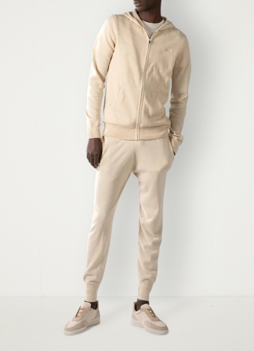 Aurélien Fijngebreid vest met capuchon - voorkant 4 light beige-271