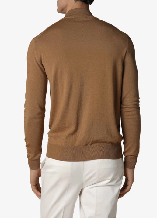 Aurélien Fijngebreide trui van merino wol met halve rits - achterkant 3 caramel-261