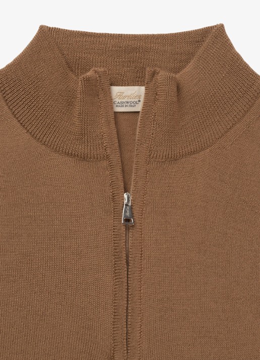 Aurélien Fijngebreide trui van merino wol met halve rits - detail 2 caramel-261