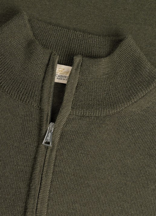 Aurélien Fijngebreide trui van merino wol met halve rits - detail 2 olive-300
