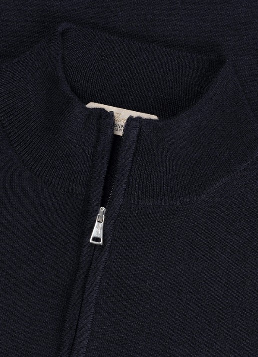 Aurélien Fijngebreide trui van merino wol met halve rits - detail 3 navy-410