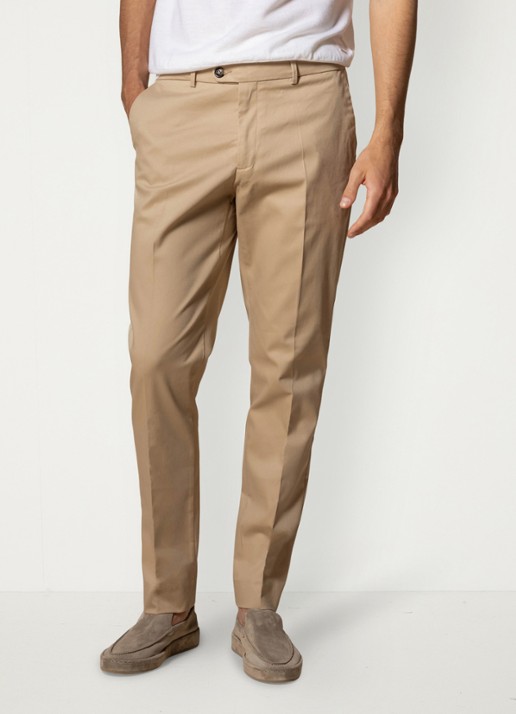 Aurélien Metropolitan straight fit pantalon met steekzakken - detail dark beige-251