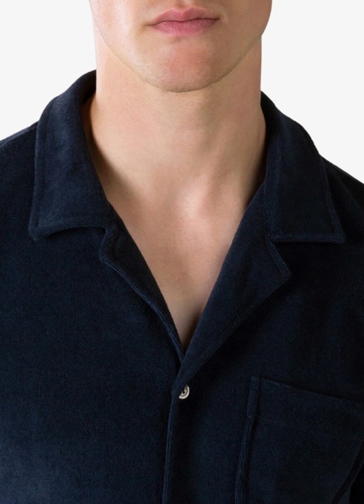 Aurélien Overhemd van badstof met borstzak - detail 3 donkerblauw