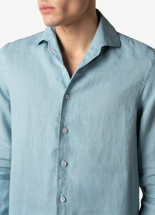 Aurélien Regular fit overhemd van linnen - detail 5 blue turquoise-441