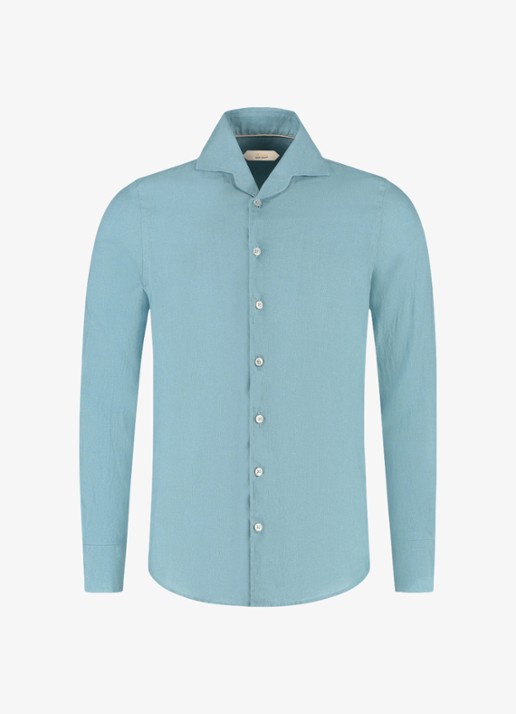 Aurélien Regular fit overhemd van linnen - voorkant blue turquoise-441