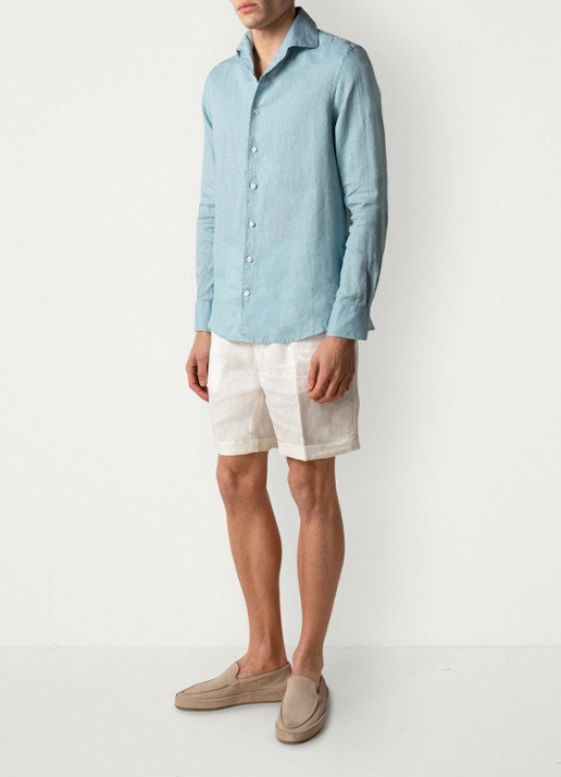 Aurélien Regular fit overhemd van linnen - voorkant 2 blue turquoise-441