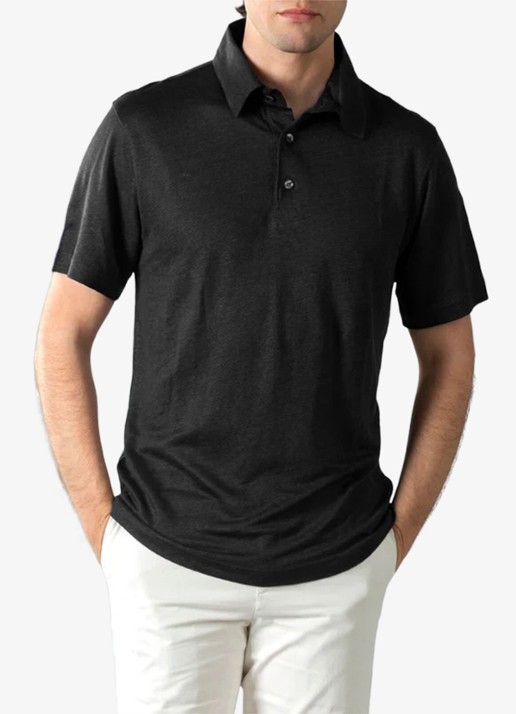 Aurélien Regular fit polo van linnen - detail black-1
