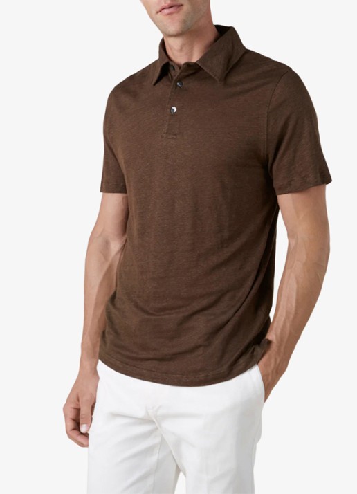 Aurélien Regular fit polo van linnen - detail 5 chocolate-201 / bruin