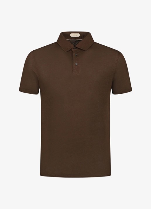 Aurélien Regular fit polo van linnen - voorkant chocolate-201 / bruin