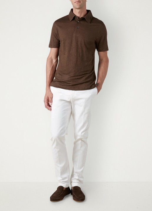Aurélien Regular fit polo van linnen - voorkant 2 chocolate-201 / bruin