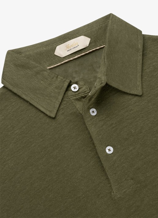 Aurélien Regular fit polo van linnen - detail 5 olive-300