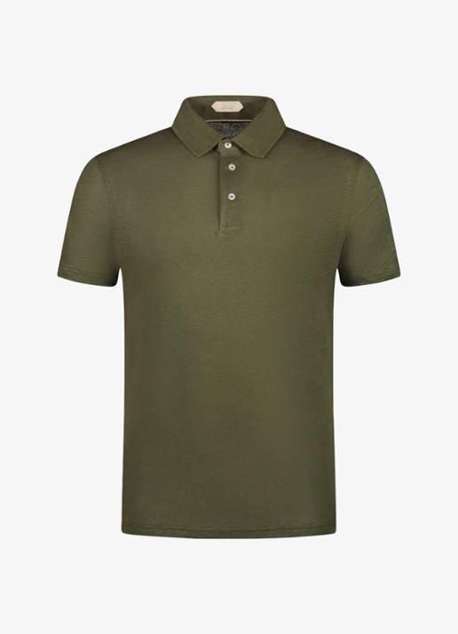 Aurélien Regular fit polo van linnen - voorkant olijfgroen