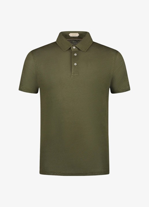 Aurélien Regular fit polo van linnen - voorkant olive-300