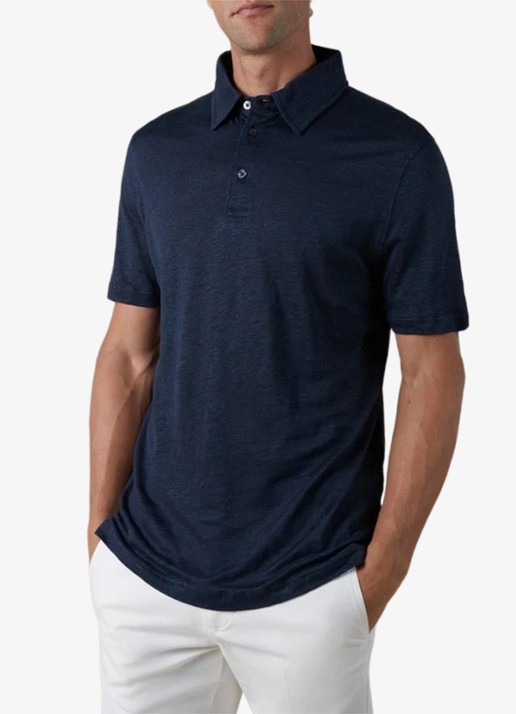 Aurélien Regular fit polo van linnen - detail 4 navy-410