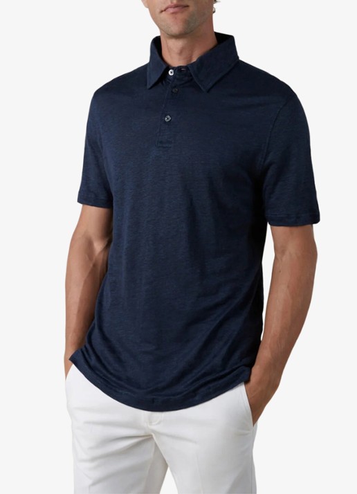 Aurélien Regular fit polo van linnen - detail 5 navy-410