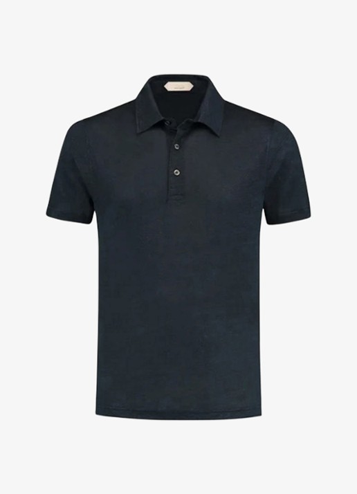 Aurélien Regular fit polo van linnen - voorkant 2 navy-410