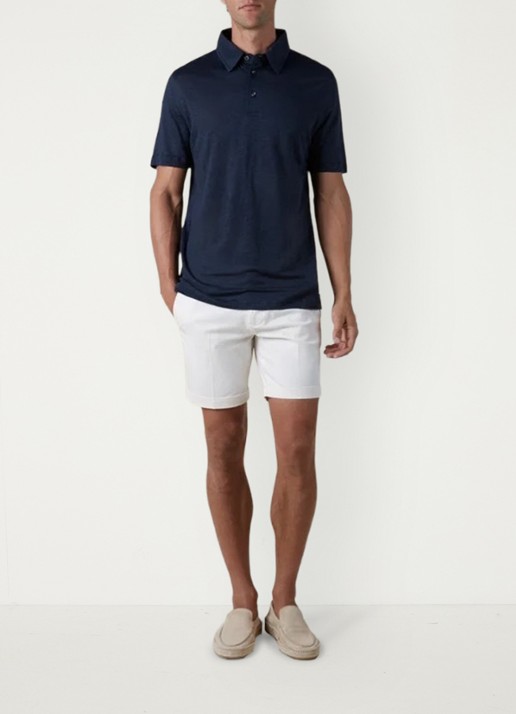 Aurélien Regular fit polo van linnen - voorkant 3 navy-410