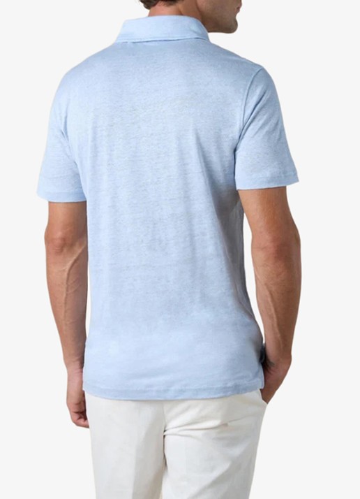 Aurélien Regular fit polo van linnen - achterkant 2 light blue-450