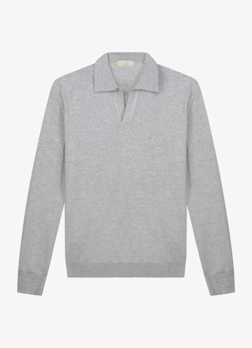 Aurélien Regular fit polo van merino wol - voorkant 3 light grey-50