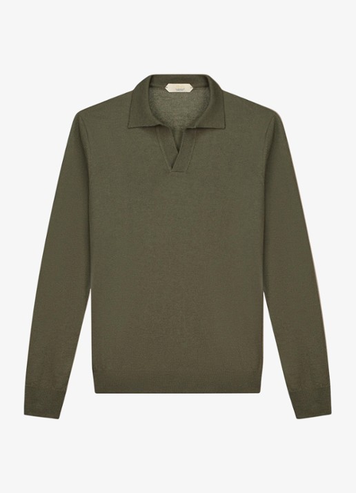Aurélien Regular fit polo van merino wol - voorkant olive-300