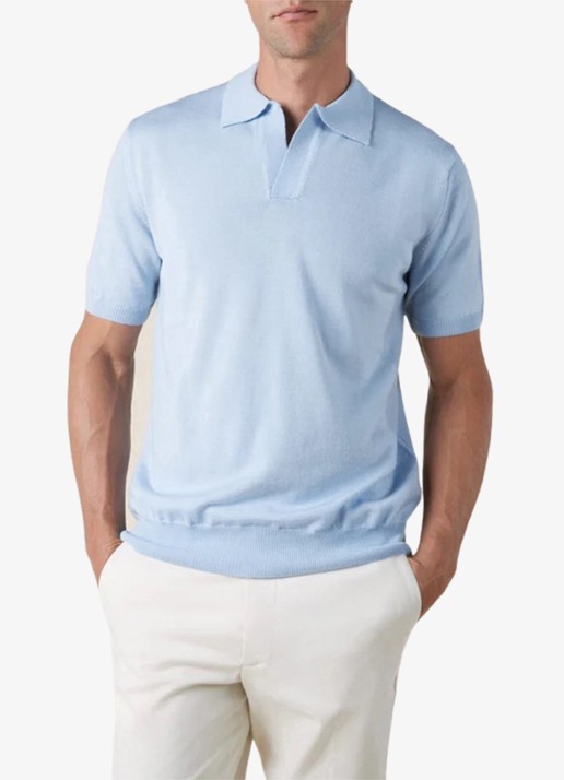 Aurélien Regular fit polo van merino wol - detail 3 light blue-450