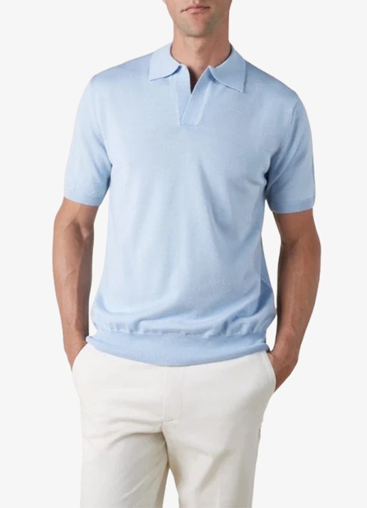 Aurélien Regular fit polo van merino wol - detail 5 light blue-450