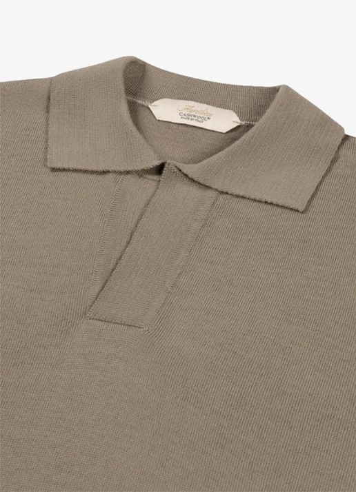 Aurélien Regular fit polo van merino wol - detail taupe-900