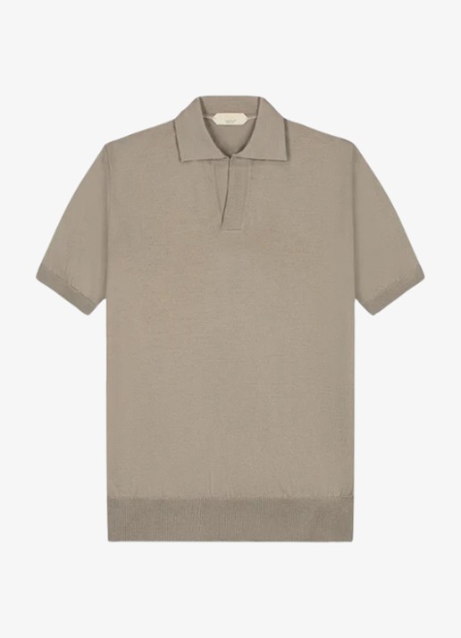 Aurélien Regular fit polo van merino wol - voorkant 2 taupe-900