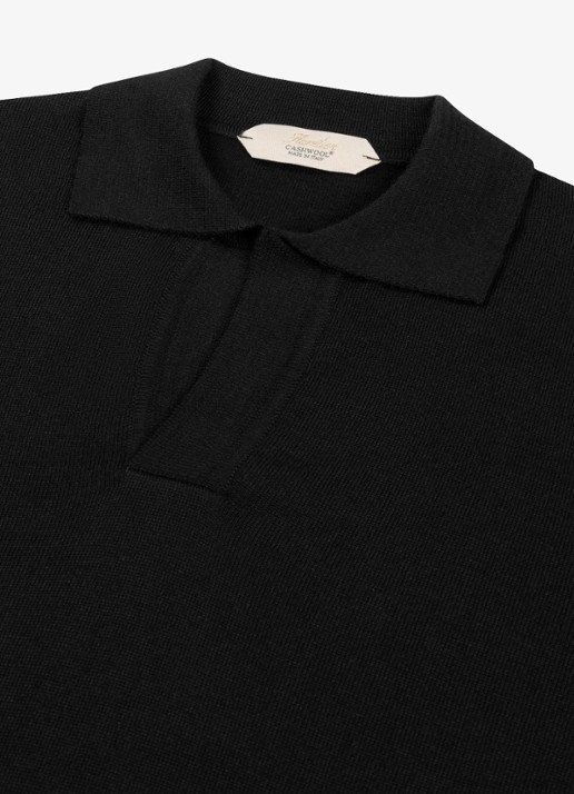 Aurélien Regular fit polo van merino wol - detail zwart