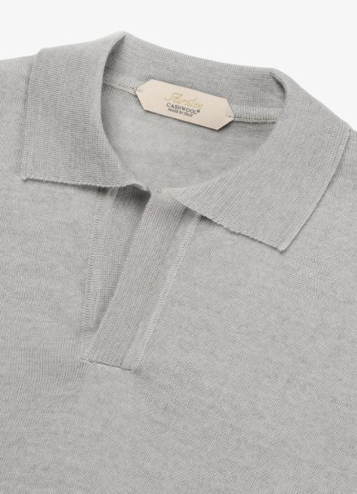 Aurélien Regular fit polo van merino wol - detail 2 light grey-50