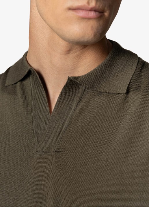 Aurélien Regular fit polo van merino wol - detail 2 olijfgroen